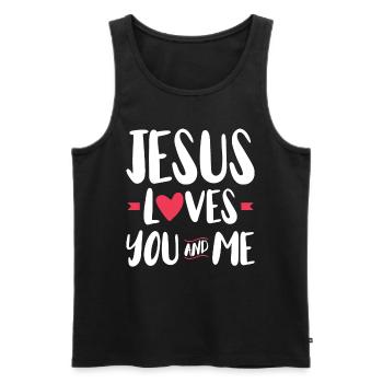 Jesus loves you and me Christian faith - Men's Premium Organic Tank Top - black - Front - AI Model Male 178 light (178cm)