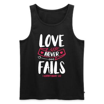 Love Never Fails Bible Verse Faith Jesus - Men's Premium Organic Tank Top - black - Front - Michal (187cm)