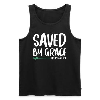 Sauvé par la grâce Bible Verset Chrétien - Débardeur bio Premium Homme - noir - Devant - Michal (187cm)