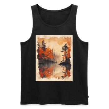 Classic Scenery Papyrus Scroll Onsen Japanese - Men's Premium Organic Tank Top - black - Front - AI Model Male 178 light (178cm)