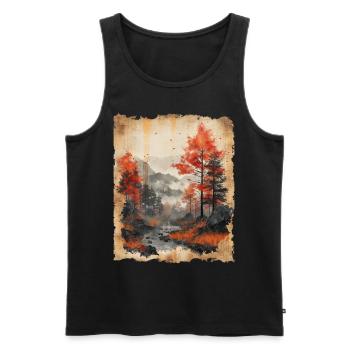 Classic Scenery Papyrus Scroll Onsen Japanese - Men's Premium Organic Tank Top - black - Front - AI Model Male 178 light (178cm)
