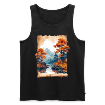 Classic Scenery Papyrus Scroll Onsen Japanese - Men's Premium Organic Tank Top - black - Front - AI Model Male 178 light (178cm)