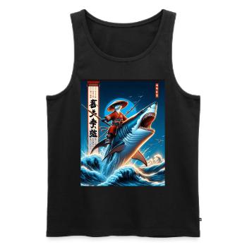 Shark Fisherman Japanese Wave Art Fishing - Men's Premium Organic Tank Top - black - Front - AI Model Male 178 light (178cm)