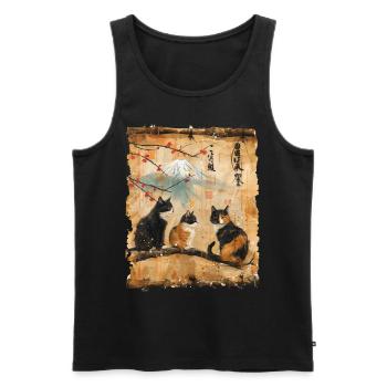 Mt. Fuji Kitten Papyrus Scroll Retro - Men's Premium Organic Tank Top - black - Front - AI Model Male 178 light (178cm)