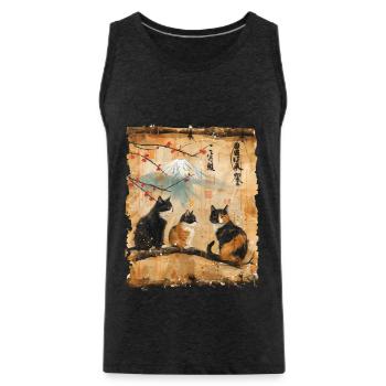 Mt. Fuji Kitten Papyrus Scroll Retro - Men's Premium Organic Tank Top - charcoal grey - Front - Alexander (188cm)
