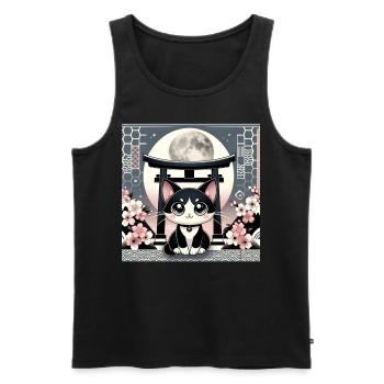 Mond Retro Floral Japanische Kunst Torii - Männer Premium Bio Tank Top - Schwarz - Vorne - Michal (187cm)