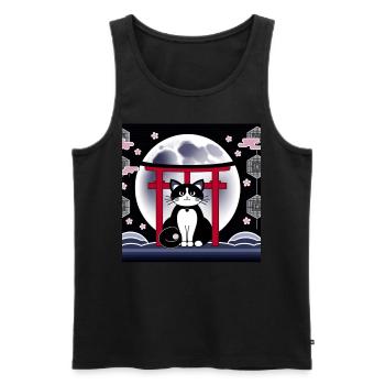 Mond Retro Floral Japanische Kunst Torii - Männer Premium Bio Tank Top - Schwarz - Vorne - Michal (187cm)