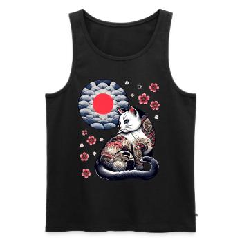 Floral Japanese Kitten Retro Cute Flower Sunset - Männer Premium Bio Tank Top - Schwarz - Vorne - AI Model Male 178 light (178cm)