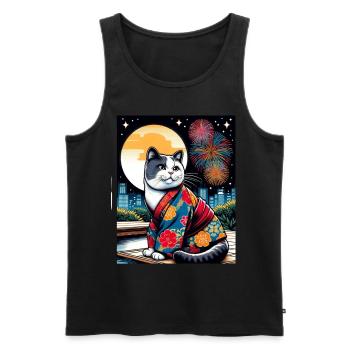Mondfeuerwerk Floral Japanisches Kätzchen Retro - Männer Premium Bio Tank Top - Schwarz - Vorne - AI Model Male 178 light (178cm)