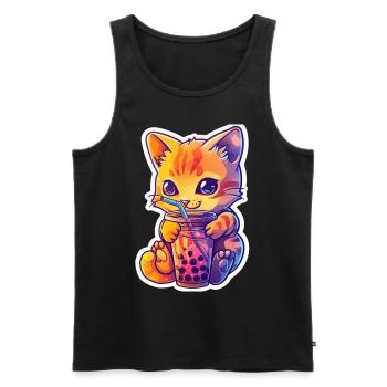 Bubble Tea Getränk Lover Kitten Drink Comic - Men's Premium Organic Tank Top - black - Front - AI Model Male 178 light (178cm)