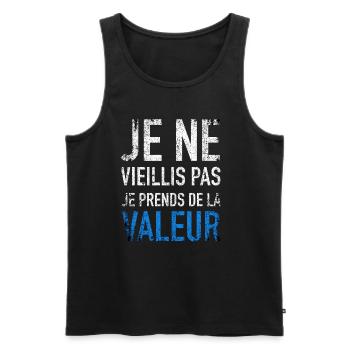 Je ne vieillis pas je prends de la valeur - Débardeur bio Premium Homme - noir - Devant - AI Model Male 178 light (178cm)