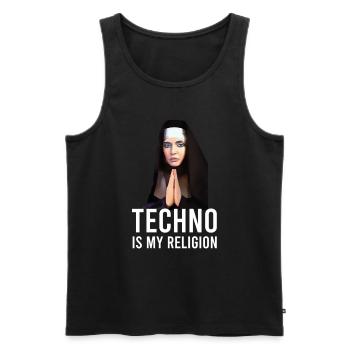 Techno ist meine Religion - Männer Premium Bio Tank Top - Schwarz - Vorne - Michal (187cm)