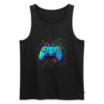 Manette Splash Gamer colorée - Débardeur bio Premium Homme - noir - Devant - Michal (187cm)