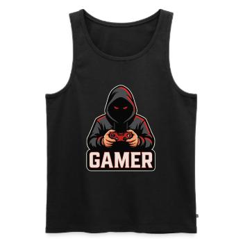 Dark Gamer – Gamer avec manette à capot - Débardeur bio Premium Homme - noir - Devant - AI Model Male 178 light (178cm)