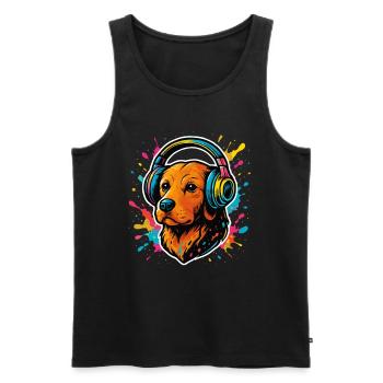 Cool chien écouteurs musique rythmes - Débardeur bio Premium Homme - noir - Devant - AI Model Male 178 light (178cm)