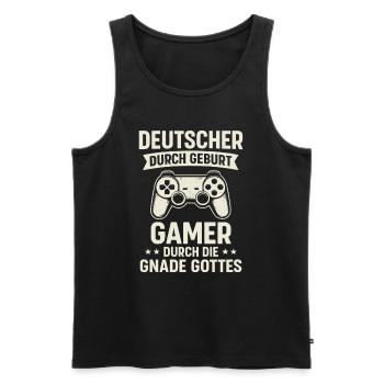 Allemand et joueur - Dicton du jeu - Débardeur bio Premium Homme - noir - Devant - AI Model Male 178 light (178cm)