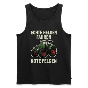 De vrais héros au volant de tracteurs - Débardeur bio Premium Homme - noir - Devant - AI Model Male 178 light (178cm)