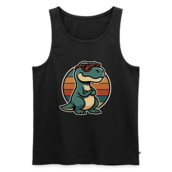 Cooler Dino mit Sonnenbrille – Retro Style - Männer Premium Bio Tank Top - Schwarz - Vorne - Michal (187cm)