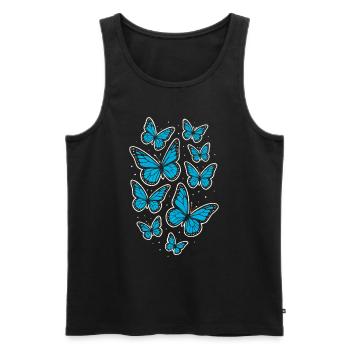 Papillons bleus – motif nature en filigrane - Débardeur bio Premium Homme - noir - Devant - AI Model Male 178 light (178cm)