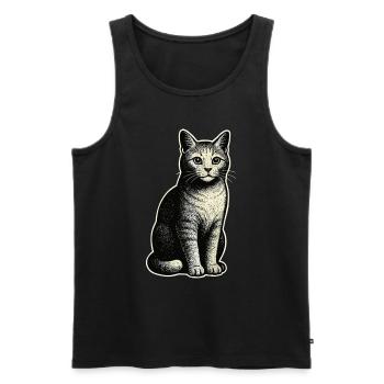 Chat vintage – assis et élégant - Débardeur bio Premium Homme - noir - Devant - Michal (187cm)