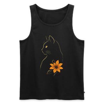 Chat Dessiné Fleur - Débardeur bio Premium Homme - noir - Devant - AI Model Male 178 light (178cm)