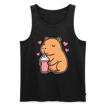 Capybara avec milkshake - Cute Animal Design - Débardeur bio Premium Homme - noir - Devant - AI Model Male 178 light (178cm)