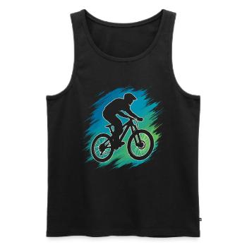 Mountain bike silhouette in vintage style - Men's Premium Organic Tank Top - black - Front - AI Model Male 178 light (178cm)