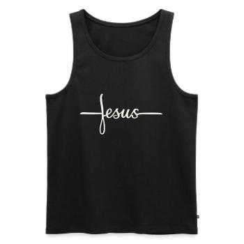 Conception du lettrage de la croix de Jésus - Débardeur bio Premium Homme - noir - Devant - Michal (187cm)