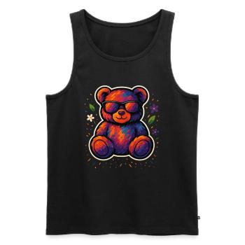 Cool colorful bear with sunglasses - Men's Premium Organic Tank Top - black - Front - AI Model Male 178 light (178cm)