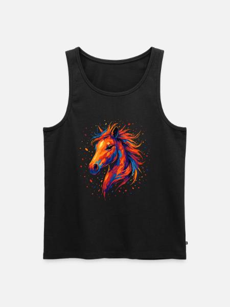 Buntes Pferd – Farbspritzer Kunst - Männer Premium Bio Tank Top - Schwarz