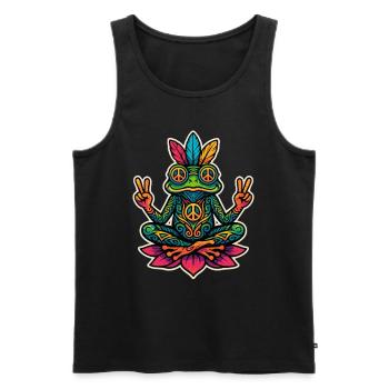 Hippie Frog – Peace & Meditation Design - Men's Premium Organic Tank Top - black - Front - AI Model Male 178 light (178cm)