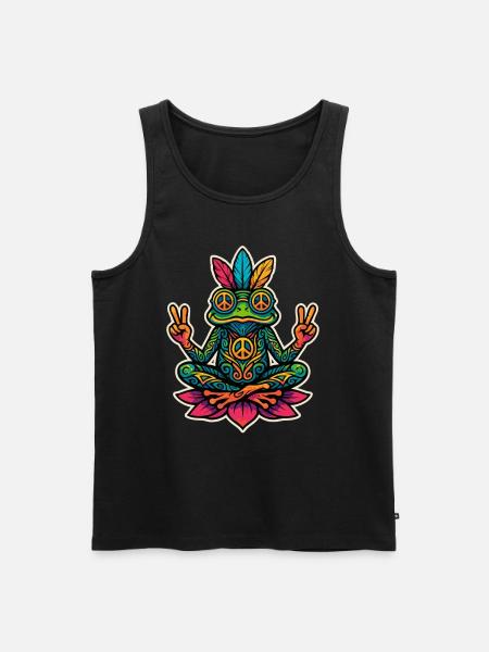 Hippie Frog – Peace & Meditation Design - Men's Premium Organic Tank Top - black