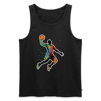 Basketball Splash Dunk – Color explosion in motion - Men's Premium Organic Tank Top - black - Front - AI Model Male 178 light (178cm)