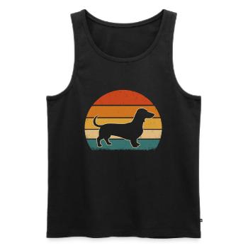 Silhouette de teckel vintage – Retro Sunset - Débardeur bio Premium Homme - noir - Devant - Michal (187cm)
