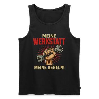 My workshop – my rules! - Men's Premium Organic Tank Top - black - Front - AI Model Male 178 light (178cm)