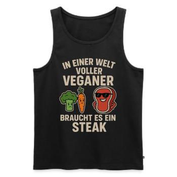 In einer Welt voller Veganer – Steak Shirt - Männer Premium Bio Tank Top - Schwarz - Vorne - AI Model Male 178 light (178cm)