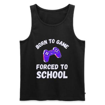 Né pour le jeu Forcé à l’école Jeu drôle de dicton - Débardeur bio Premium Homme - noir - Devant - Michal (187cm)