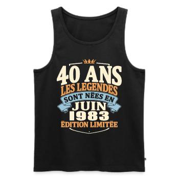 juin 1983 - anniversaire 1983 - 40 ans - Débardeur bio Premium Homme - noir - Devant - Michal (187cm)