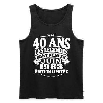 40 ans - juin 1983 - anniversaire 1983 - Débardeur bio Premium Homme - noir - Devant - Michal (187cm)