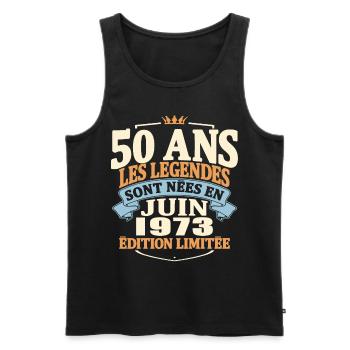 juin 1973 - anniversaire 1973 - 50 ans - Débardeur bio Premium Homme - noir - Devant - Michal (187cm)