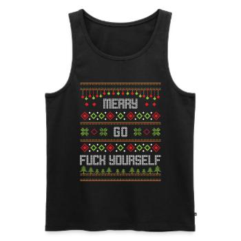 Merry go fuck yourself - Ugly Christmas Sweater - Männer Premium Bio Tank Top - Schwarz - Vorne - AI Model Male 178 light (178cm)