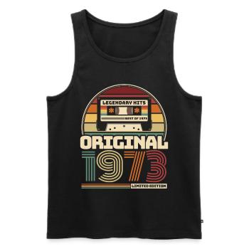 Rétro vintage cassette anniversaire millésime 1973 - Débardeur bio Premium Homme - noir - Devant - Michal (187cm)