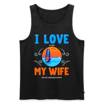 Windsurfing I love my wife - Männer Premium Bio Tank Top - Schwarz - Vorne - Michal (187cm)