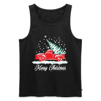 Camion à neige rouge et arbre de Noël - Noël nostalgique - Débardeur bio Premium Homme - noir - Devant - AI Model Male 178 light (178cm)