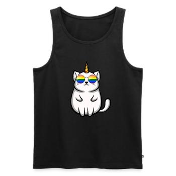 LGBT Pride Regenbogen Katze Sonnenbrille Einhorn - Männer Premium Bio Tank Top - Schwarz - Vorne - AI Model Male 178 light (178cm)