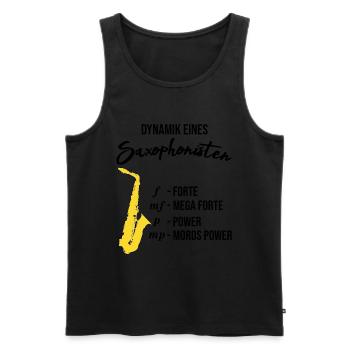 Dynamique d'un saxophoniste, drôle, saxophone - Débardeur bio Premium Homme - noir - Devant - AI Model Male 178 light (178cm)