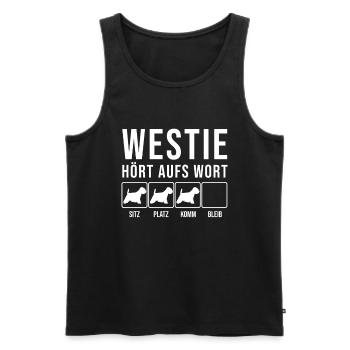 Westie - Hört aufs Wort - lustiges Hunde Geschenk - Männer Premium Bio Tank Top - Schwarz - Vorne - AI Model Male 178 light (178cm)