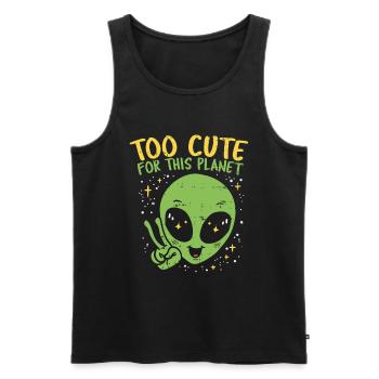 Trop mignon pour cette planète ! Étranger - Débardeur bio Premium Homme - noir - Devant - AI Model Male 178 light (178cm)