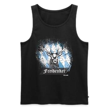 Freidenker aus Bayern mit Hirsch. - Männer Premium Bio Tank Top - Schwarz - Vorne - Michal (187cm)