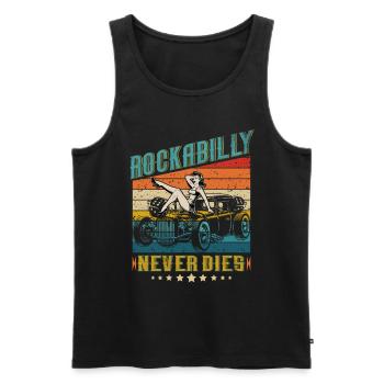 Vintage 50s RnR Design - Rockabilly never dies - Männer Premium Bio Tank Top - Schwarz - Vorne - AI Model Male 178 light (178cm)